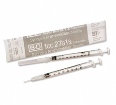 BD 1cc(mL) Luer Slip Tip Syringe w/PrecisionGlide needle 27G x ½" (25 pack)