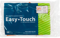EasyTouch Insulin Syringes 0.5cc (0.5ml) x 29G x 1/2" - 1 bag (10 SYRINGES)