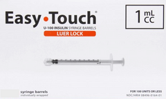 EasyTouch® 1cc (1ml) Luer-Lock Insulin Syringe - NO NEEDLE (50 pack)
