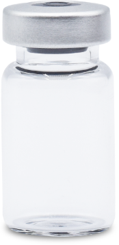 A ALK Sterile Empty Vial 5cc (5ml) (priced per vial) with a silver lid.