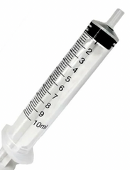An Nipro injection syringe, specifically the 10cc (10ml) 22G x 1 1/2" Luer-Lock Syringe and Hypodermic Needle Combo (25 pack), on a white background.