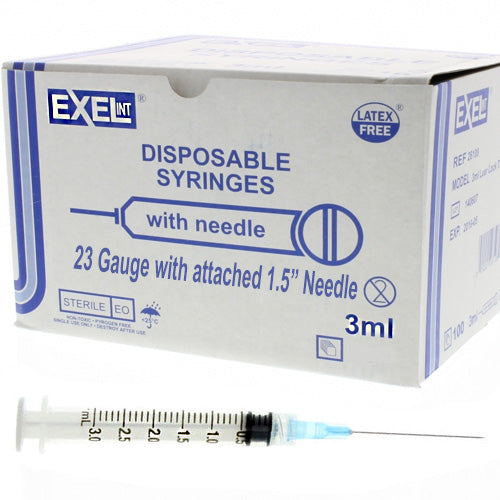 Exel 3ml (3cc) Syringe/Needle Combination Luer Lock Tip 23G x 1.5" (25 pack)