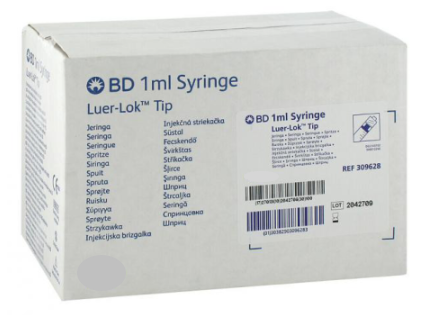 BD 1cc (1ml) Luer-Lock Syringe NO NEEDLE (25 Pack)