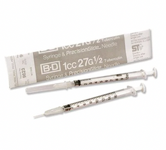 BD 1cc(mL) Luer Slip Tip Syringe with attached PrecisionGlide needle 27G x 1/2" (10 PACK)
