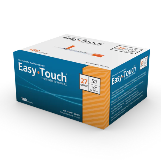 EasyTouch Insulin Syringes 0.5cc (0.5ml) x 27G x 1/2" - 5 bags (50 SYRINGES)