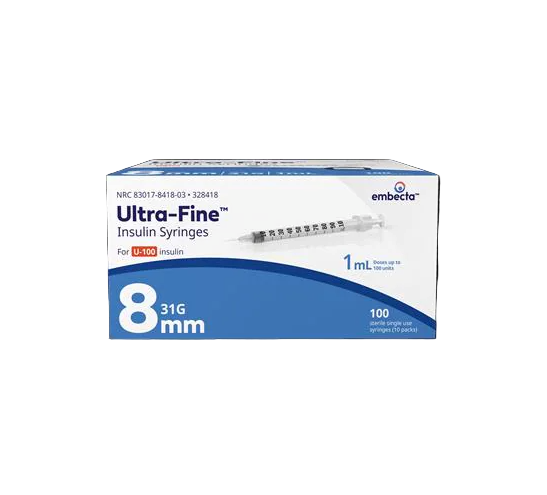 Embecta (formerly BD) Insulin Syringes 1cc (1 mL) x 31G x 5/16" (Box of 100)