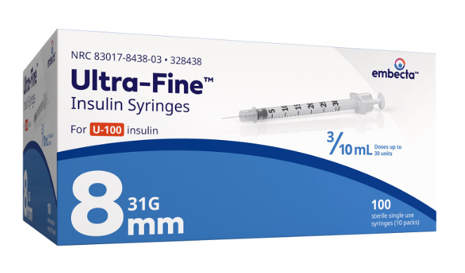 Embecta (formerly BD) Insulin Syringes 0.3cc (0.3 mL) x 31G x 5/16" (Box of 100)