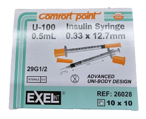 Exel U-100 Comfort Point Insulin Syringes 0.5cc x 29G x 1/2″ (1 BOX/100 syringes)