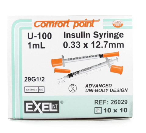 Exel U-100 Comfort Point Insulin Syringes 1cc x 29G x 1/2″ (1 BOX/100 syringes)