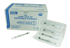 Exel 1ml (1cc) Tuberculin Syringe Luer Lock Tip (NO NEEDLE) (Box of 100)
