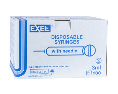Exel 3ml (3cc) Syringe/Needle Combination Luer-Slip Tip 20G x 1" (Box of 100)