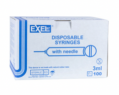 Exel 3ml (3cc) Syringe/Needle Combination Slip Tip 20G x 1" (Box of 100)