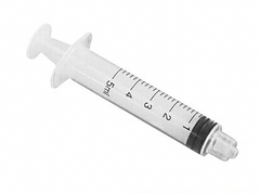 A Nipro 5cc (5ml) 22G x 1 1/2" Luer-Lock Syringe & Hypodermic Needle Combo (50 pack) attached to a syringe.