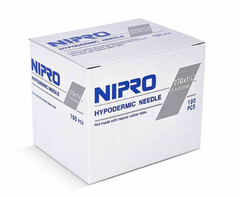 A box of Nipro 5cc (5ml) 27G x 1 1/4" Luer-Lock Syringe & Hypodermic Needle Combo (50 pack) on a white background.