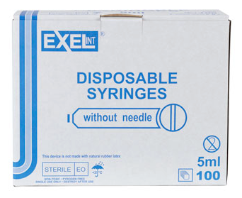 Exel 5cc (5ml) Luer-Lock Syringe  (1 box/100 syringes)