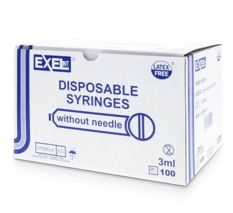 Exel 3ml (3cc) Syringe Slip Tip (NO NEEDLE) (Box of 100)