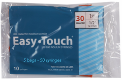 EasyTouch Insulin Syringes 1cc (1ml) x 30G x 1/2" -5 bags (50 SYRINGES)