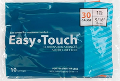 EasyTouch Insulin Syringes 1cc (1ml) x 30G x 5/16" - 1 bag (10 SYRINGES)