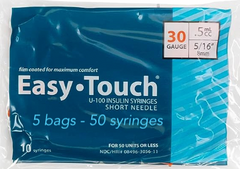 EasyTouch Insulin Syringes 0.5cc (0.5ml) x 30G x 5/16" - 5 bags (50 SYRINGES)