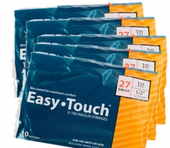 MHC EasyTouch Insulin Syringes 1cc (1ml) x 27G x 1/2"- 5 bags (50 SYRINGES) in a pack of 10.