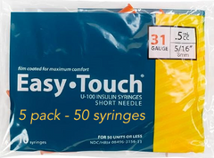 EasyTouch Insulin Syringes 0.5cc (0.5ml) x 31G x 5/16" - 5 bags (50 SYRINGES)