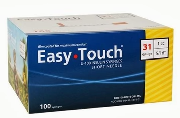 EasyTouch Insulin Syringes 1cc (1ml) x 31G x 5/16" - 1 BOX (100 SYRINGES)
