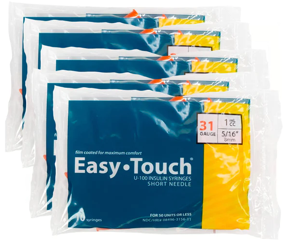 EasyTouch Insulin Syringes 1cc (1ml) x 31G X 5/16" - 5 bags (50 SYRINGES)