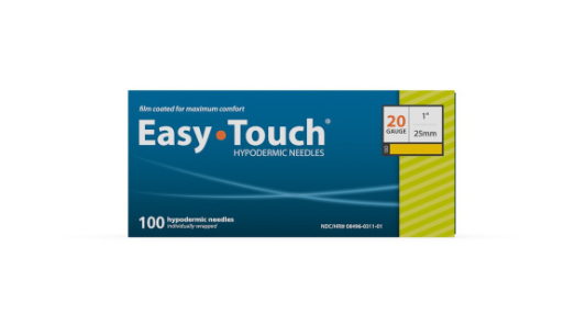 EasyTouch Hypodermic Needle 20G x 1" (1 BOX of 100)