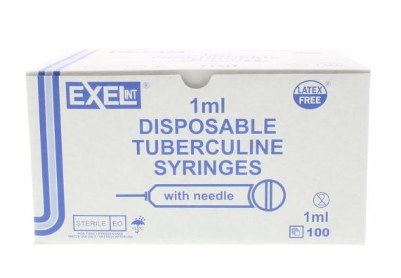 Exel 1ml (1cc) Syringe/Needle Combination Slip Tip 25g x 1" (Box of 100)