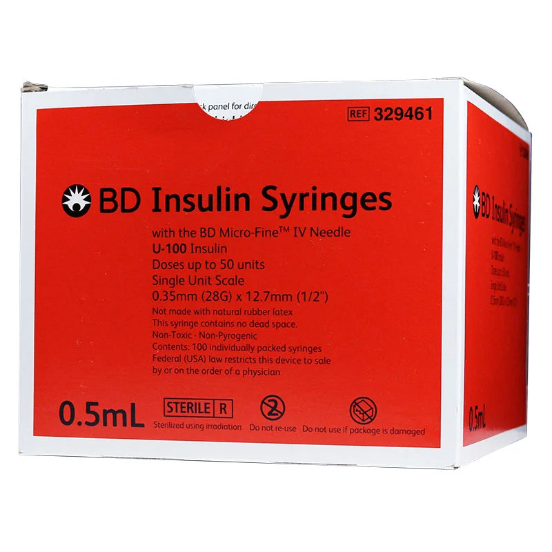 BD Insulin Syringes 0.5cc (0.5mL) x 28G x 1/2" (Box of 100)