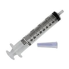 A non-sterile syringe with a NDC BD 10cc (10ml) Oral Syringe CLEAR (10 pack) needle.