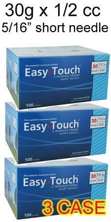 EasyTouch Insulin Syringes 0.5cc (0.5ml) x 30G x 5/16" - 3 BOXES (300 SYRINGES)