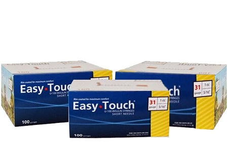 EasyTouch Insulin Syringes 1cc (1ml) x 31G x 5/16" - 3 BOXES (300 SYRINGES)