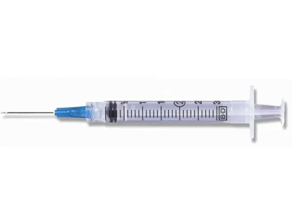 25 gauge x 1 1/2 inch needle with 3cc syringe