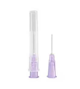 A plastic tube with a needle in it, known as a 10cc (10ml) 30G x 1/2" Nipro Luer-Lock Syringe and Hypodermic Needle Combo (25 pack) or luer lock syringe.