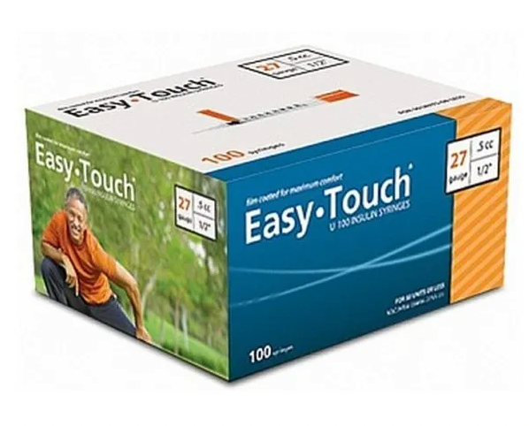 EasyTouch Insulin Syringes 0.5cc (0.5ml) x 27G x 1/2" - 1 BOX (100 SYRINGES)