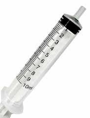 An Nipro 10cc (10ml) 25G x 1 1/2" Luer-Lock Syringe and Hypodermic Needle Combo (25 pack) with hypodermic needles on a white background.