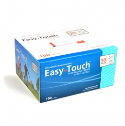 An MHC EasyTouch Insulin Syringes 0.5cc (0.5ml) x 30G X 1/2" - 1 BOX (100 SYRINGES) box on a white background.