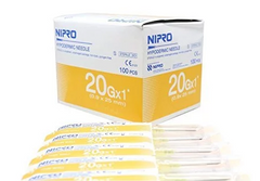 Nipro 3cc (3ml) 20G x 1" Luer-Lock Syringe & Hypodermic Needle Combo (50 pack) in a box.
