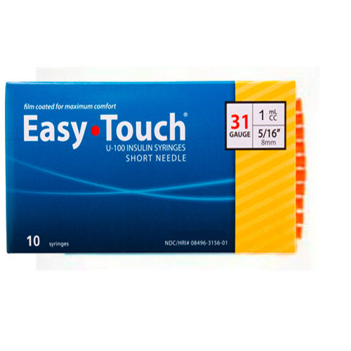 MHC EasyTouch Insulin Syringes 1cc (1ml) x 31G x 5/16" - 1 bag (10 SYRINGES) for comfortable injections.