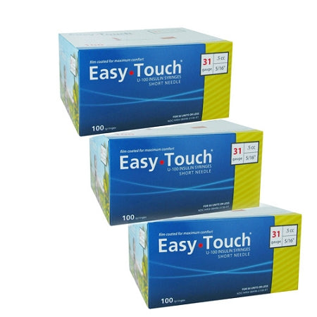 EasyTouch Insulin Syringes 0.5cc (0.5ml) x 31G x 5/16" - 3 BOXES (300 SYRINGES)