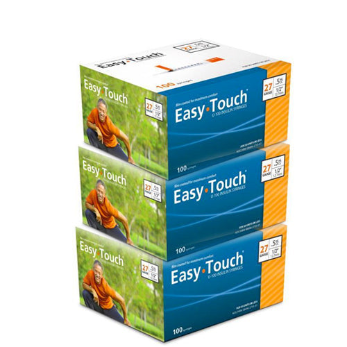 EasyTouch Insulin Syringes 0.5cc (0.5ml) x 27G x 1/2" - 3 BOXES (300 SYRINGES)