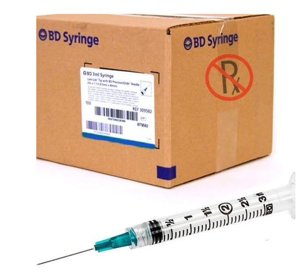BD PrecisionGlide Syringe with Hypodermic Needle 3mL, 25 Gauge x 5/8 Inch  (Pack of 100)