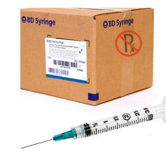 An NDC disposable syringe with a box next to it.